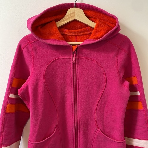 Lululemon Womens scuba hoodie US6 Pink Orange Stripes Zip Up Jacket vintage - Picture 2 of 12